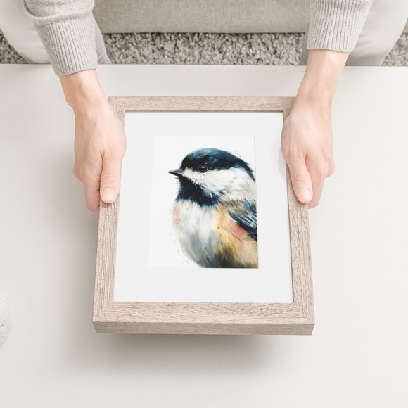Watercolor Chickadee Bird Portrait Wall Art Print, Unframed - Charming Nature - Picture 6 of 7